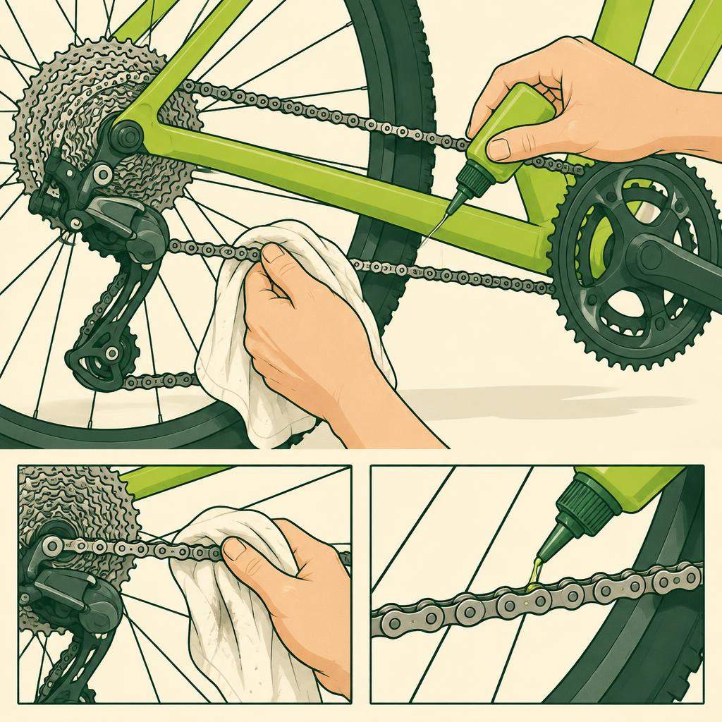 Illustration : Nettoyer et lubrifier la chaîne