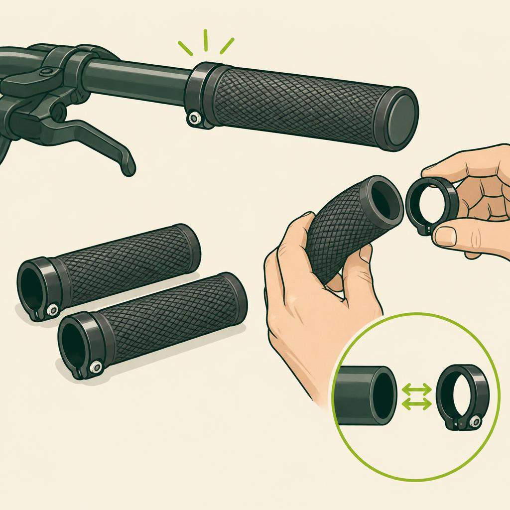 A lock-on bicycle handlebar grip being fitted beside the controls
