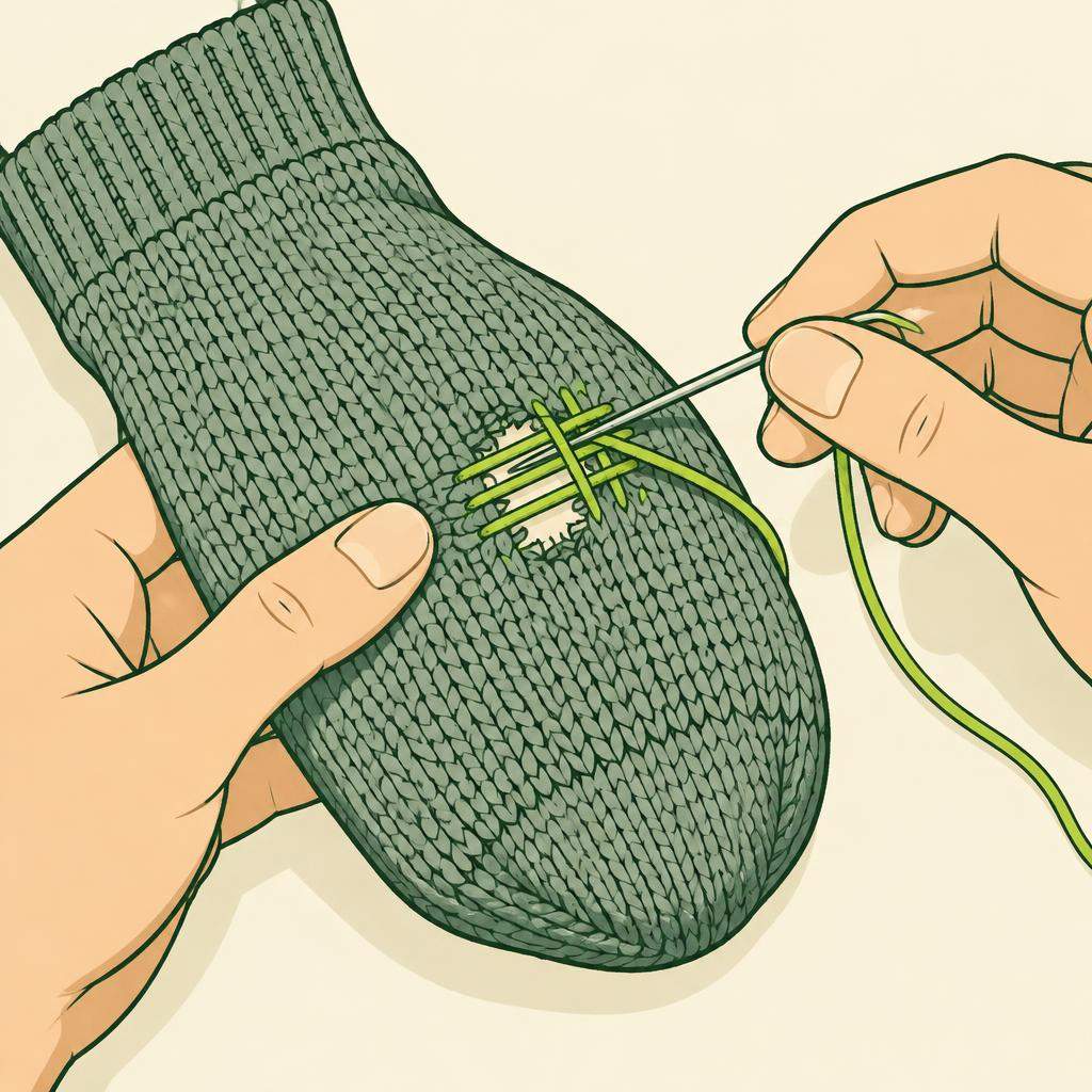 Illustration for Darn a small hole in a knitted sock, step 3
