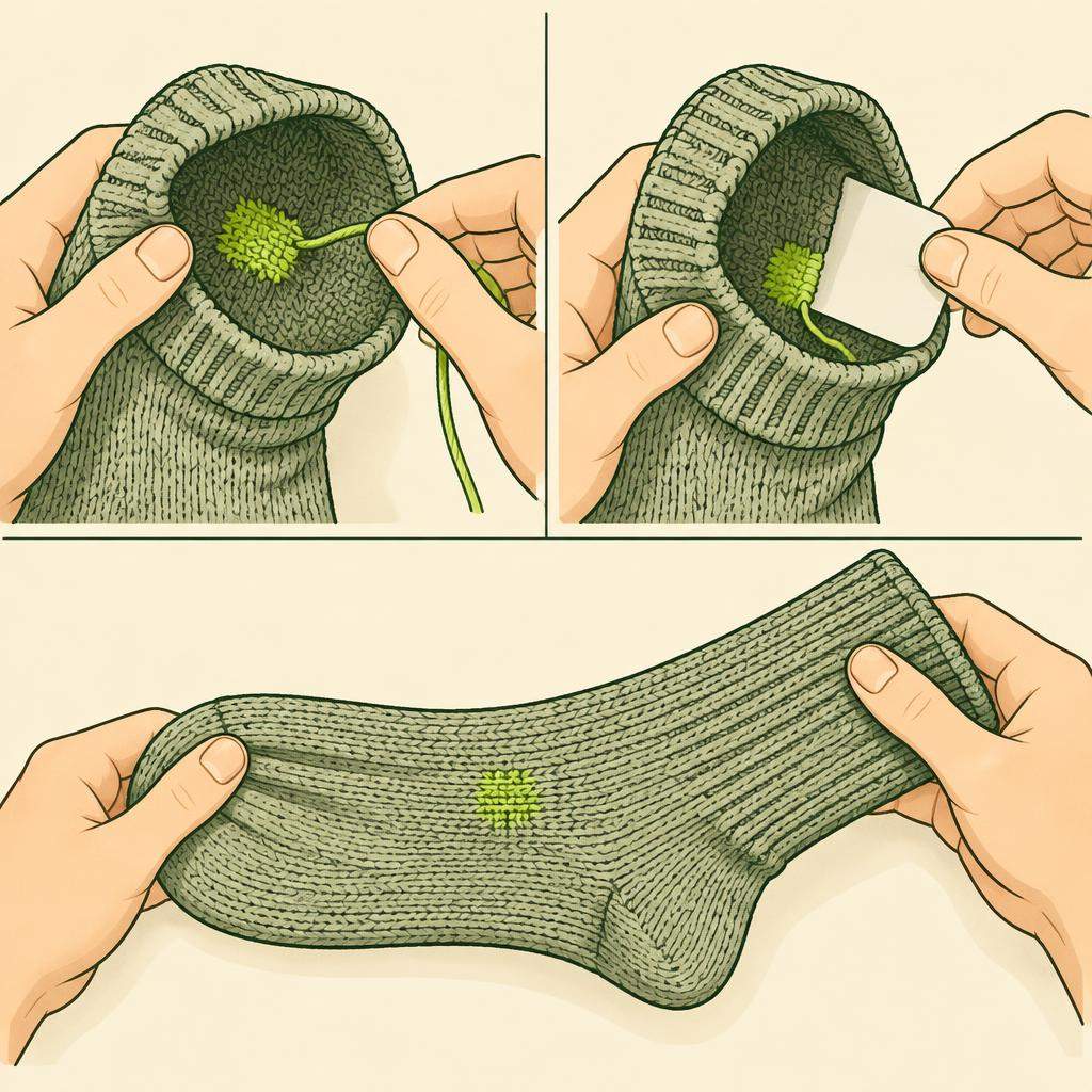 Illustration for Darn a small hole in a knitted sock, step 4