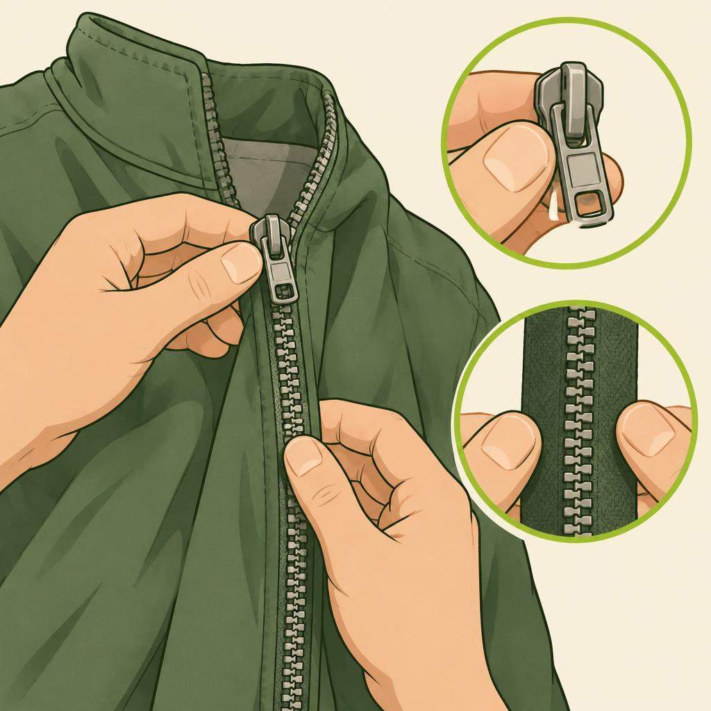 Repair illustration for Zipper slider misaligned or separated
