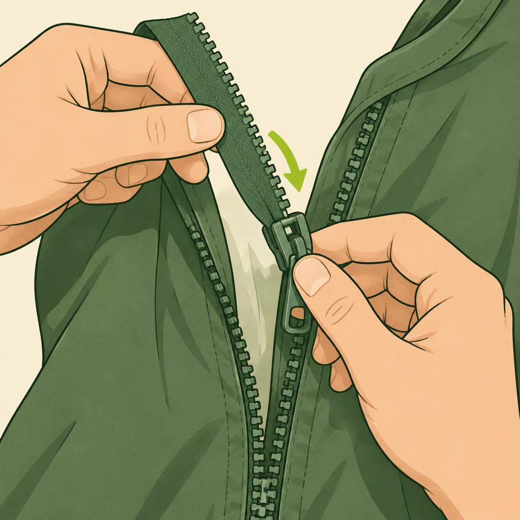 Illustration for Zipper slider misaligned or separated, step 2