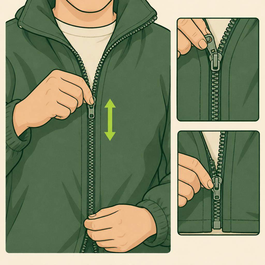 Illustration for Zipper slider misaligned or separated, step 4