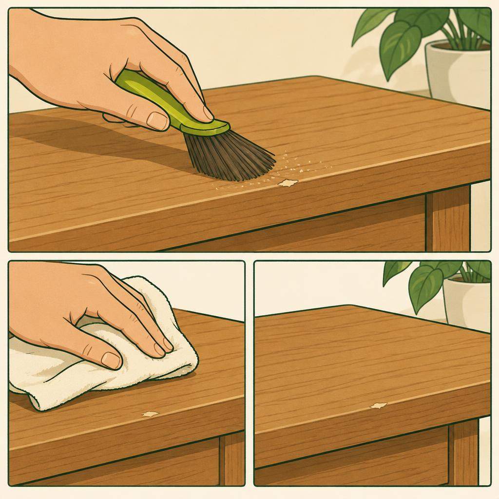 Retoucher une petite éclature dans une finition bois, étape 2