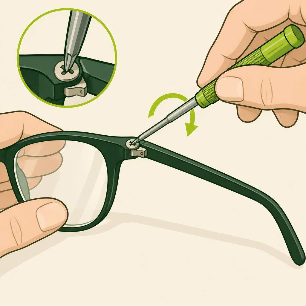 Serrer une vis de branche de lunettes desserrée, étape 3
